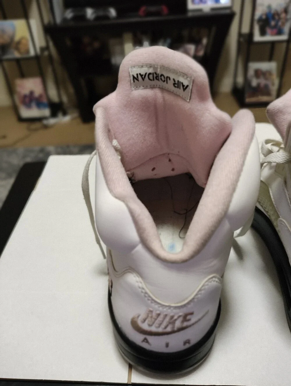 Jordan Men White & Pink High-Top Sneakers with Black Sole